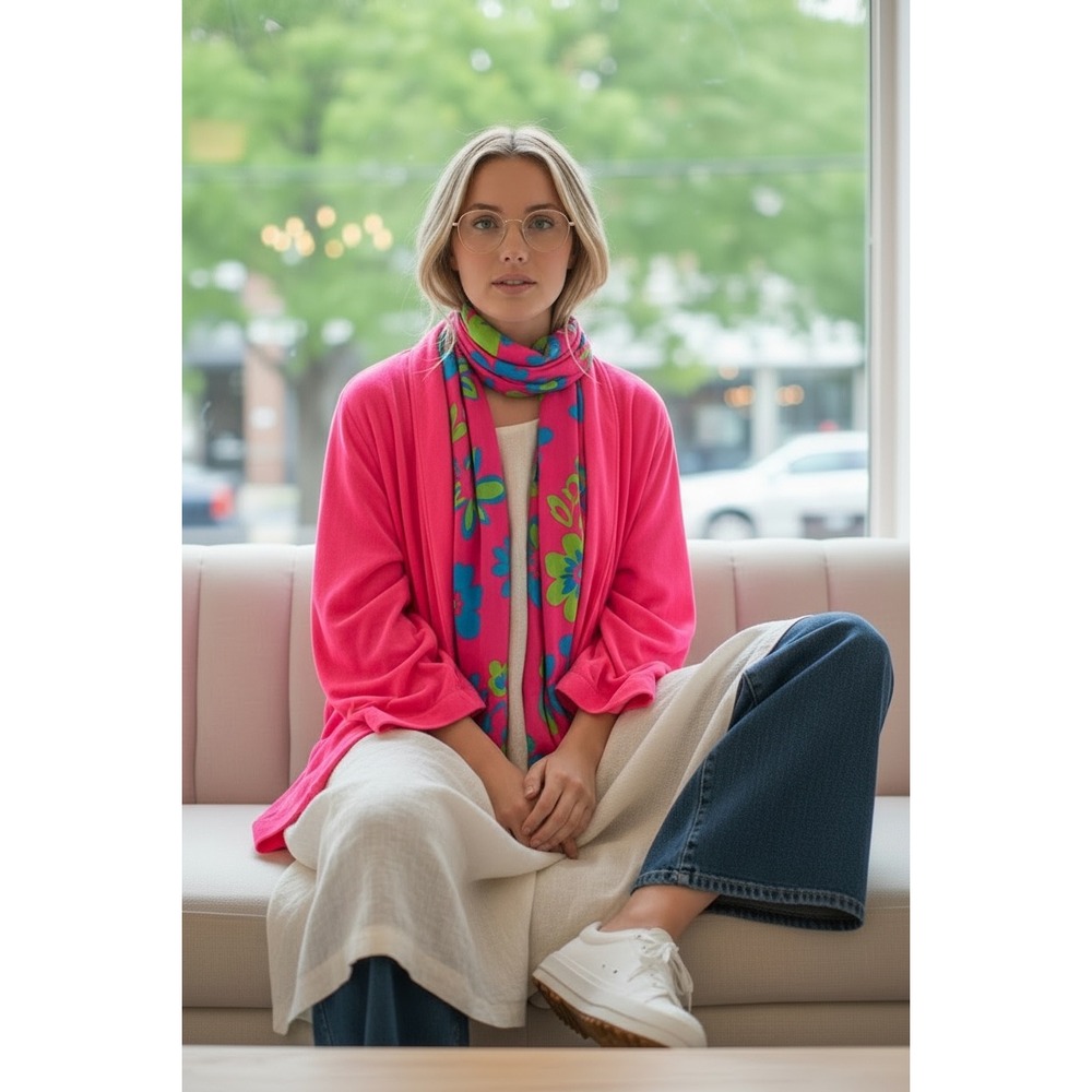 Vintage 90's Deb Blazer 3X (XL?)‎ Neon Pink 3/4 Sleeve Lagenlook Retro Oversized